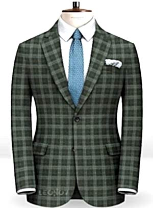 Зеленый фланелевый клетчатый пиджак из чистой шерсти - Reda