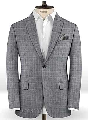 Серый деловой пиджак в мелкую клетку из шерсти - Reda