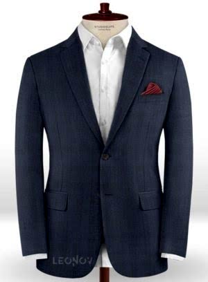 Синий деловой пиджак в клетку из шерсти - Reda