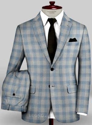 Серый костюм в голубую клетку из шерсти