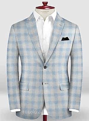 Серый пиджак в голубую клетку из шерсти - Scabal