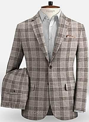 Коричневый клетчатый костюм из льна