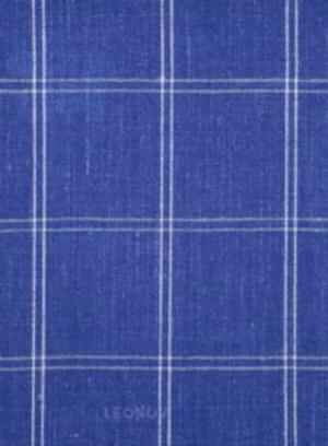 Ярко-синий костюм в клетку из шерсти, льна и шелка